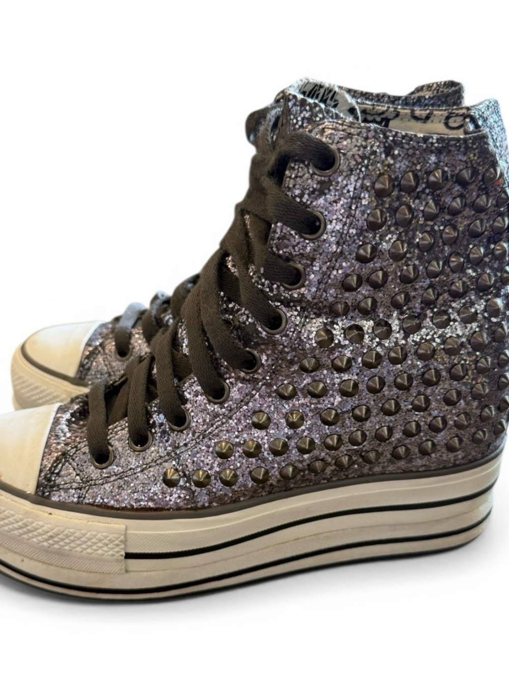 iiJin Studded Glitter High-Top Platform Sneakers - Silver